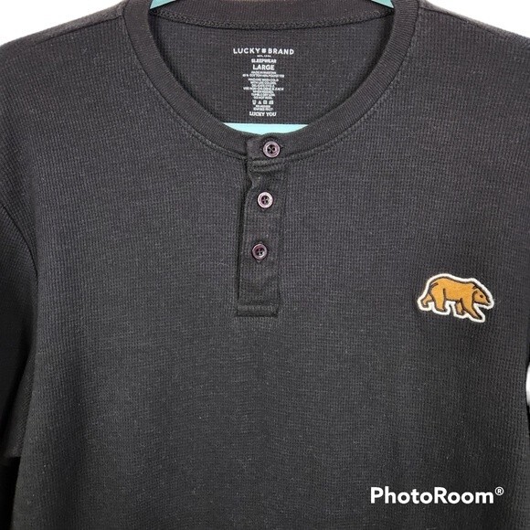 Lucky Brand Mens Long Sleeve Large Sleepwear Henley Waffle Knit Thermal - Picture 3 of 4